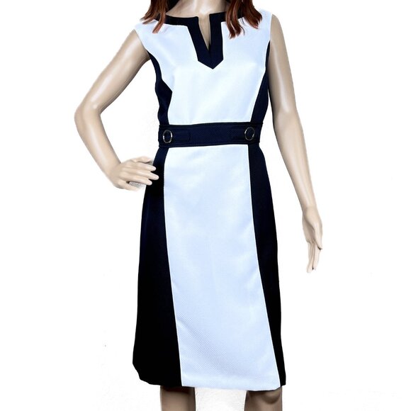 Tahari ASL Split Neck Sleeveless Waffle Colorblock Midi Dress Size 10 - NWOT - Picture 1 of 10